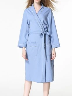 Women's Cotton Robe Pure Color Simple Casual Comfort Home Bed Wedding Party Breathable V Wire Long Sleeve Pocket Fall Winter White Pink -Ladies Pajamas Store rbxyks1694072386978