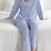Women's Pajamas Sets Grid / Plaid Fashion Casual Soft Home Daily Bed Polyester Breathable Lapel Long Sleeve Shirt Pant Button Fall Winter Blue 2 Women's Pajamas Sets Grid / Plaid Fashion Casual Soft Home Daily Bed Polyester Breathable Lapel Long Sleeve Shirt Pant Button Fall Winter Blue -Ladies Pajamas Store rdpouy1693206718355