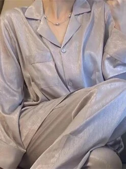 Women's Pajamas Sets Cat Letter Casual Comfort Soft Home Daily Bed Satin Breathable Lapel Long Sleeve Shirt Pant Button Pocket Fall Winter 8602#[Long Sleeve] 8101#[Long Sleeve] -Ladies Pajamas Store rfctsh1697161952198