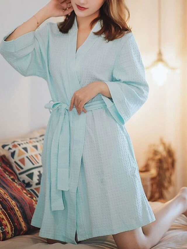 Women's Pajamas Bathrobe Robes Gown Pure Color Simple Casual Comfort Home Daily Bed Polyester Breathable V Wire Long Sleeve Pocket Belt Included Fall Winter Pink Women's Long Sleeves~~ Light Blue 4 Women's Pajamas Bathrobe Robes Gown Pure Color Simple Casual Comfort Home Daily Bed Polyester Breathable V Wire Long Sleeve Pocket Belt Included Fall Winter Pink Women's Long Sleeves~~ Light Blue - Image 2