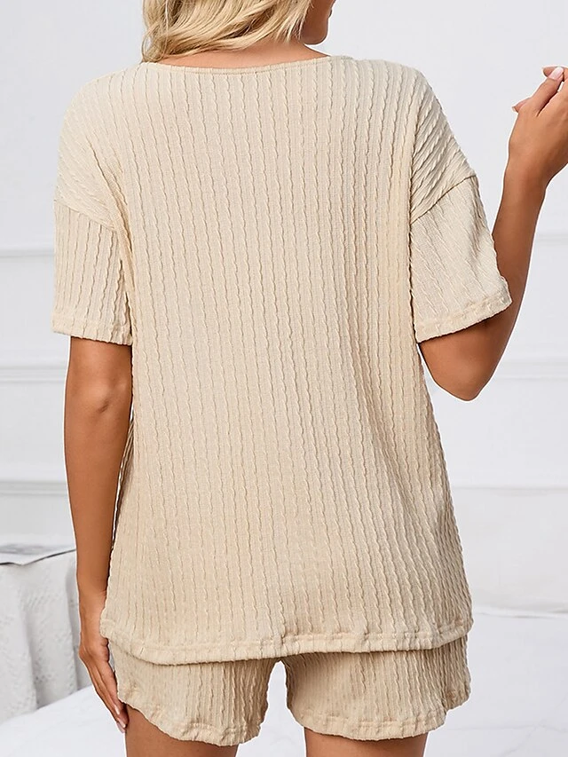 Women's Plus Size Loungewear Sets Pure Color Casual Comfort Soft Home Street Daily Polyester V Wire Short Sleeve T Shirt Tee Shorts Pocket Summer Spring Black Pink 4 Women's Plus Size Loungewear Sets Pure Color Casual Comfort Soft Home Street Daily Polyester V Wire Short Sleeve T Shirt Tee Shorts Pocket Summer Spring Black Pink - Image 2