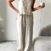 Women's Cotton And Linen Loungewear Sets Pure Color Fashion Simple Casual Street Daily DateBreathable Straps Sleeveless Strap Top Pant Pocket Summer Spring White Blue -Ladies Pajamas Store rguxnp1681730707885