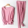Women's Delong Thermal Underwear Suit Solid Warm Casual Comfort Home Bed Polyester Warm Crew Neck Long Sleeve Pant Elastic Waist Fall Winter Black Pink -Ladies Pajamas Store riioze1696315679901