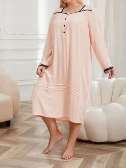 Women's Loungewear Dress Patchwork Simple Casual Soft Street Daily Date Rayon Breathable V Wire Long Sleeve Fall Winter Pink 11 Women's Loungewear Dress Patchwork Simple Casual Soft Street Daily Date Rayon Breathable V Wire Long Sleeve Fall Winter Pink -Ladies Pajamas Store rimsih1696232008637