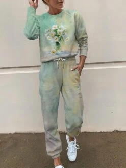 Women's Sweatsuit Tracksuits Sets Cat Dog Fashion Sport Simple Home Daily Polyester Crew Neck Long Sleeve Hoodie Spring Fall Black White -Ladies Pajamas Store rjidbg1692861957385