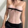 Women's Corsets Halloween Waist Trainer Body Shaper Pure Color Fashion Hot Punk & Gothic Party Carnival Satin Breathable Bandeau Sleeveless Backless Summer Spring Pink -Ladies Pajamas Store rkpsph1691392641386