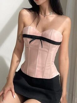 Women's Corsets Halloween Waist Trainer Body Shaper Pure Color Fashion Hot Punk & Gothic Party Carnival Satin Breathable Bandeau Sleeveless Backless Summer Spring Pink