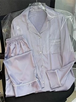 Women's Pajamas Sets Cat Letter Casual Comfort Soft Home Daily Bed Satin Breathable Lapel Long Sleeve Shirt Pant Button Pocket Fall Winter 8602#[Long Sleeve] 8101#[Long Sleeve] -Ladies Pajamas Store rkymbj1697161948719