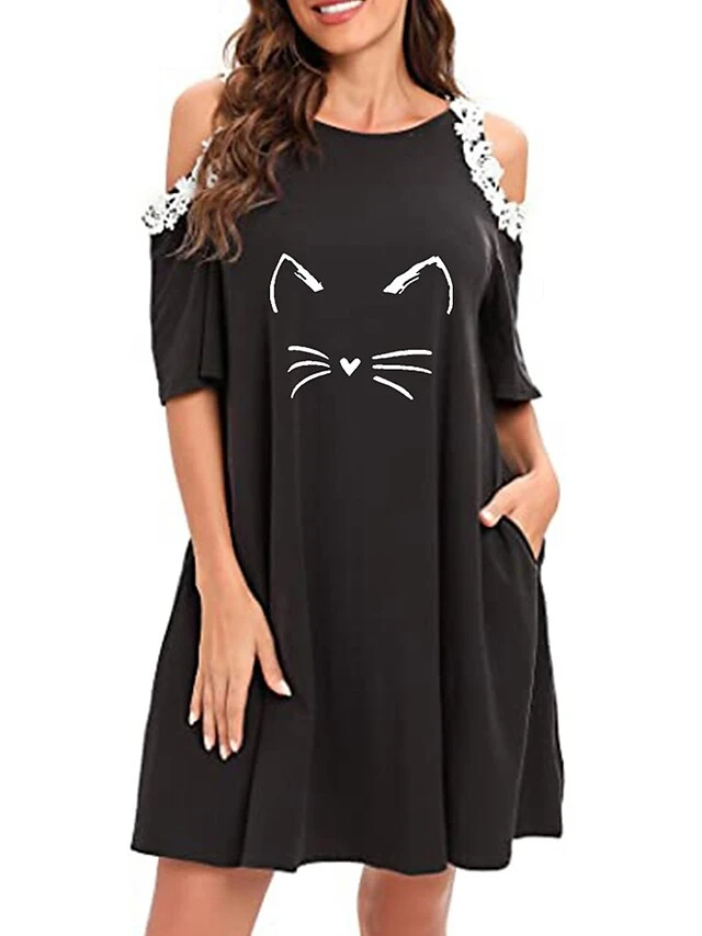 Women's Loungewear Nightgown Nightshirt Dress Cat Casual Comfort Sweet Home Street Daily Polyester Breathable Crew Neck Half Sleeve Hole Summer Spring Black Light Green 3 Women's Loungewear Nightgown Nightshirt Dress Cat Casual Comfort Sweet Home Street Daily Polyester Breathable Crew Neck Half Sleeve Hole Summer Spring Black Light Green