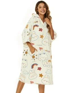 Women's Robes Gown Cartoon Comfort Home Polyester Comfort Hoodie Short Sleeve Pullover Pocket Hoodie Summer Beige 9 Women's Robes Gown Cartoon Comfort Home Polyester Comfort Hoodie Short Sleeve Pullover Pocket Hoodie Summer Beige -Ladies Pajamas Store rmdxnq1690446014666