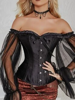 Women's Plus Size Corsets Halloween Waist Trainer Body Shaper Pure Color Sport Simple Casual Daily Going Out Polyester Breathable Off Shoulder Long Sleeve Summer Spring Black