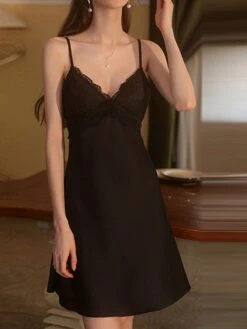 Women's Lace Slip Lingerie Dress Pajamas Nightgown Pure Color Fashion Hot Comfort Home Daily Bed Polyester Breathable Straps Sleeveless Backless Hole Chest Pads Fall Winter Lotus Pink Black 19 Women's Lace Slip Lingerie Dress Pajamas Nightgown Pure Color Fashion Hot Comfort Home Daily Bed Polyester Breathable Straps Sleeveless Backless Hole Chest Pads Fall Winter Lotus Pink Black -Ladies Pajamas Store rpmmbe1697161959357