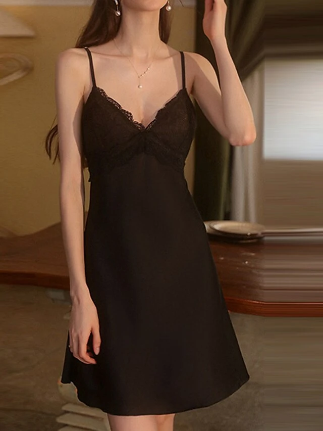 Women's Lace Slip Lingerie Dress Pajamas Nightgown Pure Color Fashion Hot Comfort Home Daily Bed Polyester Breathable Straps Sleeveless Backless Hole Chest Pads Fall Winter Lotus Pink Black 9 Women's Lace Slip Lingerie Dress Pajamas Nightgown Pure Color Fashion Hot Comfort Home Daily Bed Polyester Breathable Straps Sleeveless Backless Hole Chest Pads Fall Winter Lotus Pink Black - Image 7