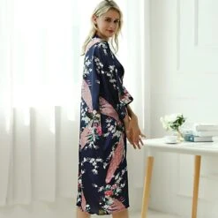 Women's Robes Gown Bathrobes Pure Color Simple Comfort Home Party Wedding Party Spandex Gift Long Sleeve Belt Included Spring Summer Navy Blue 34 Women's Robes Gown Bathrobes Pure Color Simple Comfort Home Party Wedding Party Spandex Gift Long Sleeve Belt Included Spring Summer Navy Blue -Ladies Pajamas Store rqjokj1639376649376