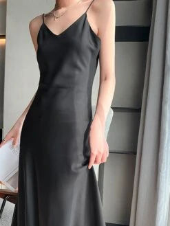 Women's Slip Lingerie Pajamas Nightgown Nightshirt Dress Pure Color Simple Casual Comfort Home Daily Bed Satin Breathable Straps Fall Winter Black White -Ladies Pajamas Store rqpbdx1697161982617