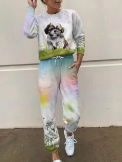 Women's Sweatsuit Tracksuits Sets Cat Dog Fashion Sport Simple Home Daily Polyester Crew Neck Long Sleeve Hoodie Spring Fall Black White -Ladies Pajamas Store rqplfg1692861951281