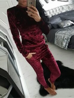 Women's Loungewear Sets Pure Color Fashion Comfort Soft Home Daily Bed Velvet Warm Breathable Crew Neck Long Sleeve Pullover Pant Fall Winter Silver Black -Ladies Pajamas Store rquvht1693986232505