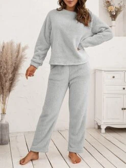 Women's Fuzzy Pajama Sets Pure Color Fashion Casual Soft Home Daily Bed Polyester Warm Breathable Crew Neck Long Sleeve Pant Fall Winter Black Pink 23 Women's Fuzzy Pajama Sets Pure Color Fashion Casual Soft Home Daily Bed Polyester Warm Breathable Crew Neck Long Sleeve Pant Fall Winter Black Pink -Ladies Pajamas Store rrpfjd1689581339312