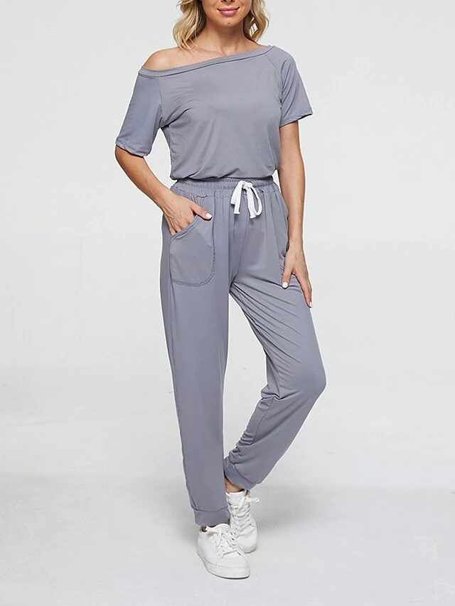Women's Loungewear Sets Pure Color Fashion Comfort Soft Home Daily Bed Polyester Breathable Crew Neck Short Sleeve Pullover Pant Pocket Fall Winter Black White 7 Women's Loungewear Sets Pure Color Fashion Comfort Soft Home Daily Bed Polyester Breathable Crew Neck Short Sleeve Pullover Pant Pocket Fall Winter Black White - Image 5