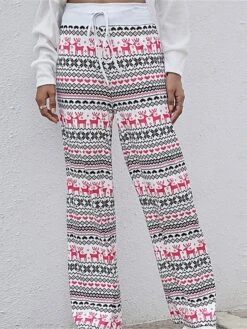 Women's Christmas Loungewear Pants Heart Elk Casual Comfort Soft Home Xmas Daily Polyester Pant Fall Winter Black White -Ladies Pajamas Store rtbbtm1694164384897