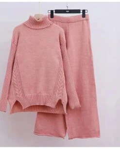 Women's Lounge Sets Sweater Sets Knit Sets Pure Color Fashion Casual Comfort Street Daily Date Nylon Breathable High Neck Long Sleeve Sweater Pant Fall Winter Black Pink