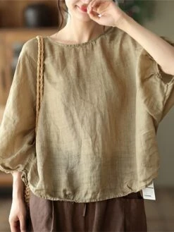 Women's Plus Size Loungewear Top Pure Color Simple Casual Comfort Home Daily Vacation Linen Breathable Crew Neck Long Sleeve Shirt Summer Spring Black Purple