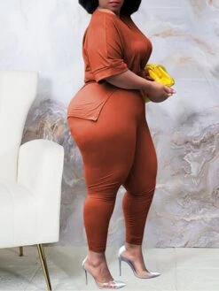 Women's Plus Size Loungewear Sets Pure Color Casual Comfort Soft Daily Date Vacation Polyester Breathable V Wire Short Sleeve Pant Elastic Waist Fall Spring Black Yellow -Ladies Pajamas Store rulxuz1675750209750