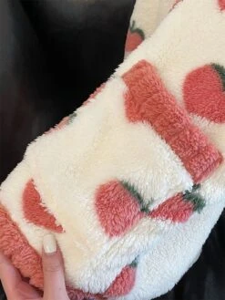 Women's Pajamas Sets Fruit Fashion Casual Comfort Home Daily Bed Flannel Warm V Wire Long Sleeve Cardigan Pant Button Pocket Fall Winter Pink Red -Ladies Pajamas Store rwctgo1693295698091