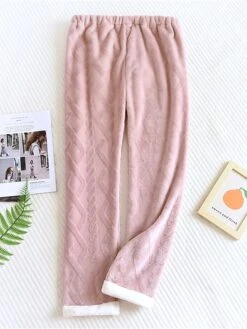 Women's Flannel Pajamas Pants Pure Color Plush Casual Comfort Home Daily Bed Warm Pant Elastic Waist Fall Winter Pink Green -Ladies Pajamas Store rwilvb1695798631251