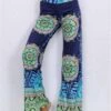 Women's Loungewear Pants Wide Leg Boho Pants Tribal Print Fashion Casual Comfort Street Date Airport Cotton Breathable Long Pants Elastic Wide Waistband Summer Spring Green