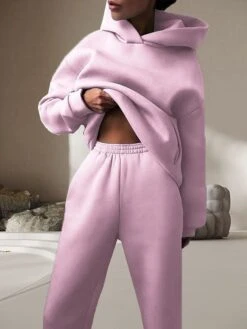 Women's Lounge Sets Long Sleeve Hoodie Pant Pure Color Fashion Casual Comfort Street Daily Date Polyester Breathable Hoodie Fall Winter Pink Red -Ladies Pajamas Store rxhtpy1689581338073