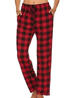 Women's Christmas Lounge Pants Grid / Plaid Simple Casual Comfort Home Daily Polyester Breathable Gift Pant Pocket Elastic Waist Fall Winter Black White