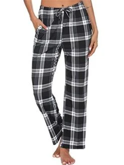 Women's Christmas Lounge Pants Grid / Plaid Simple Casual Comfort Home Daily Polyester Breathable Gift Pant Pocket Elastic Waist Fall Winter Black White -Ladies Pajamas Store saagta1695628311554