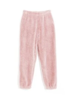 Women's Polar Fleece Pajama Pants Pure Color Simple Plush Casual Street Daily Date Warm Breathable Pant Elastic Waist Fall Winter Lotus Pink Pink -Ladies Pajamas Store sbyfob1696232001616