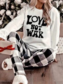 Women's Christmas Pajamas Top Letter Casual Comfort Soft Home Christmas Daily Polyester Breathable Gift Crew Neck Long Sleeve T Shirt Tee Fall Winter Black Red