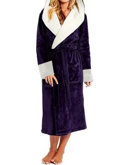 Women's Warm Plush Robes Gown Pure Color Comfort Xmas Home Daily Bed Polyester Breathable Hoodie Long Sleeve Pocket Fall Winter Black Pink -Ladies Pajamas Store sguwxs1692602362912