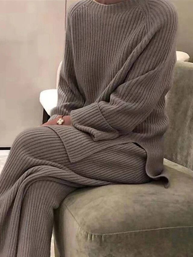 Women's Pajamas Sets Pure Color Fashion Casual Soft Home Daily Bed Knit Breathable Crew Neck Long Sleeve Pant Fall Winter Black Blue 5 Women's Pajamas Sets Pure Color Fashion Casual Soft Home Daily Bed Knit Breathable Crew Neck Long Sleeve Pant Fall Winter Black Blue - Image 3