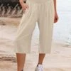 Women's Plus Size Loungewear Pants Capri Pants Pure Color Fashion Casual Soft Home Daily Bed Linen Breathable With Pockets Seven-point High Waist Wide-leg Pants -Ladies Pajamas Store sizqpl1684041721740