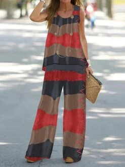 Women's Petite Sets 2 Pieces Geometic Casual Comfort Street Daily Polyester Breathable Crew Neck Summer Spring Yellow Pink