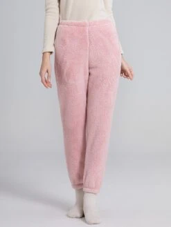 Women's Polar Fleece Pajama Pants Pure Color Simple Plush Casual Street Daily Date Warm Breathable Pant Elastic Waist Fall Winter Lotus Pink Pink