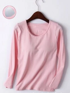 Women's Cotton Pajama Top With Chest Pads Loungewear Top Pure Color Fashion Casual Comfort Home Street Daily Cotton Breathable Crew Neck Long Sleeve Fall Winter Black Pink