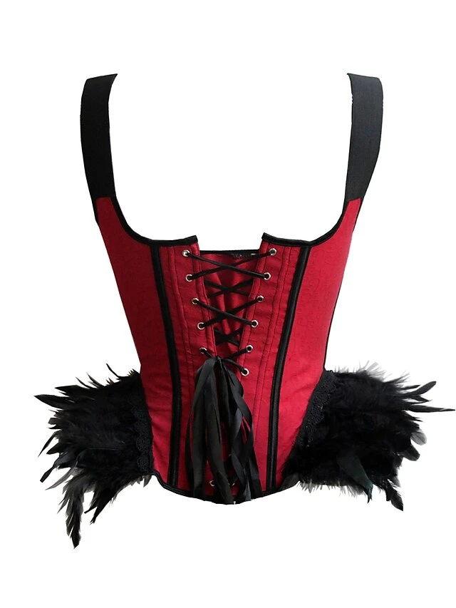 Women's Black And Red Corsets Dark Purple Corsets Shapewear Patchwork Corsets Party Halloween Club Polyester Breathable Straps Sleeveless Backless Feather Summer Spring Red Purple 5 Women's Black And Red Corsets Dark Purple Corsets Shapewear Patchwork Corsets Party Halloween Club Polyester Breathable Straps Sleeveless Backless Feather Summer Spring Red Purple - Image 3