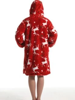 Women's Hoodie Zip Up Robe Elk Plush Casual Comfort Xmas Home Christmas Daily Flannel Warm Breathable Hoodie Long Sleeve Pocket Fall Winter Red -Ladies Pajamas Store smbrgm1695373716314