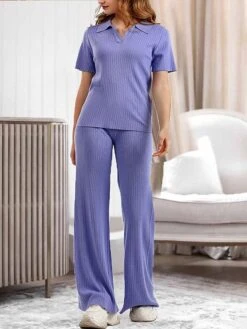 Women's Loungewear Sets 2 Pieces Pure Color Fashion Casual Comfort Street Daily Date Polyester Breathable Lapel Short Sleeve Pant Summer Fall Black Brown