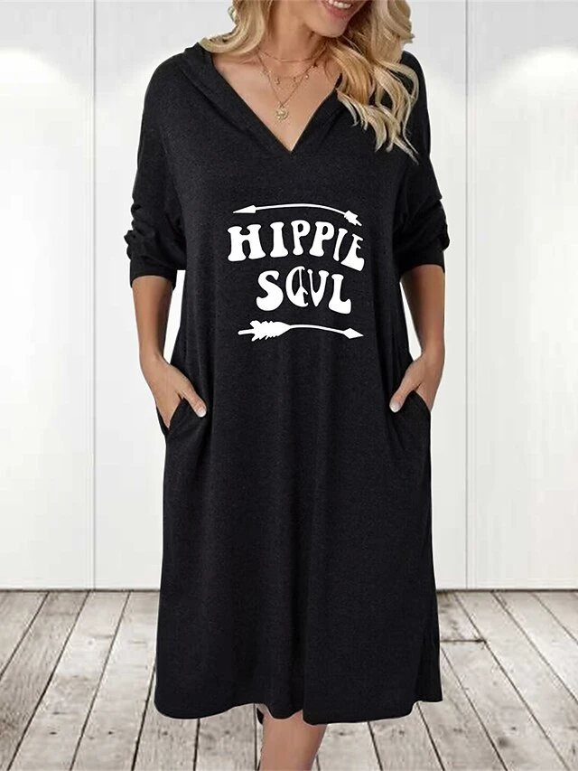 Women's Pajamas Nightshirt Letter Simple Casual Soft Home Daily Bed Cotton Breathable V Wire Long Sleeve Dress Summer Fall Black Army Green 5 Women's Pajamas Nightshirt Letter Simple Casual Soft Home Daily Bed Cotton Breathable V Wire Long Sleeve Dress Summer Fall Black Army Green - Image 3