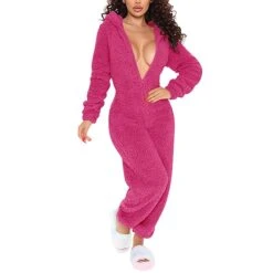 Women's Flannel Onesies Pajama For Adult Jumpsuits Nighty Pure Color Simple Comfort Party Home ChristmasWarm Gift Hoodie Long Sleeve Fall Winter Black -Ladies Pajamas Store snhxmn1665481635206