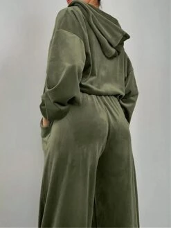 Women's Loungewear Sets Pure Color Fashion Plush Comfort Home Street Daily Coral Fleece Coral Velvet Breathable Hoodie Long Sleeve Pant Pocket Fall Winter Wine Army Green -Ladies Pajamas Store soqwmm1696751777355