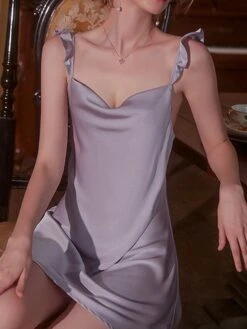 Women's Pajamas Nightgown Nightshirt Dress Pure Color Fashion Comfort Soft Home Daily Bed Satin Breathable Straps Sleeveless Backless Fall Winter Pink Purple -Ladies Pajamas Store sosqku1697161950434