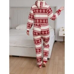 Women's Pajamas Jumpsuit Elk Snowflake Warm Fashion Casual Xmas Home Christmas Daily Polyester Breathable Hoodie Long Sleeve Pocket Fall Winter Black White -Ladies Pajamas Store sqyuri1692348348914