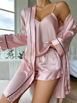 Women's Pajamas Sets Pure Color Fashion Comfort Soft Home Daily Bed Satin Breathable Straps Short Pant Strap Top Shorts Elastic Waist Fall Winter Pink Red